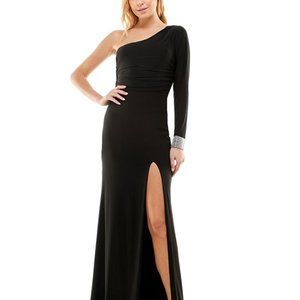 CITY STUDIO Juniors' Embellished One-Shoulder Gown Black